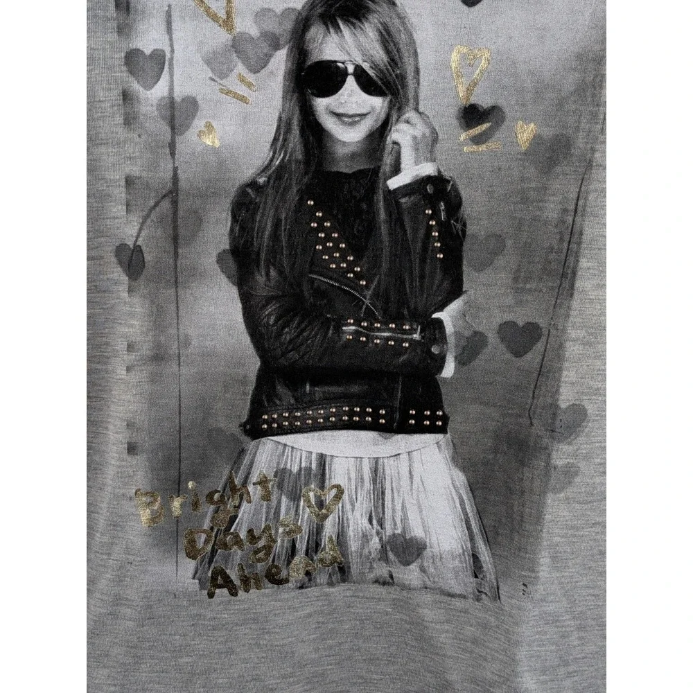 Justice Girls Gray Graphic Tee Long Sleeve Bright Days Ahead Size 10 NWT